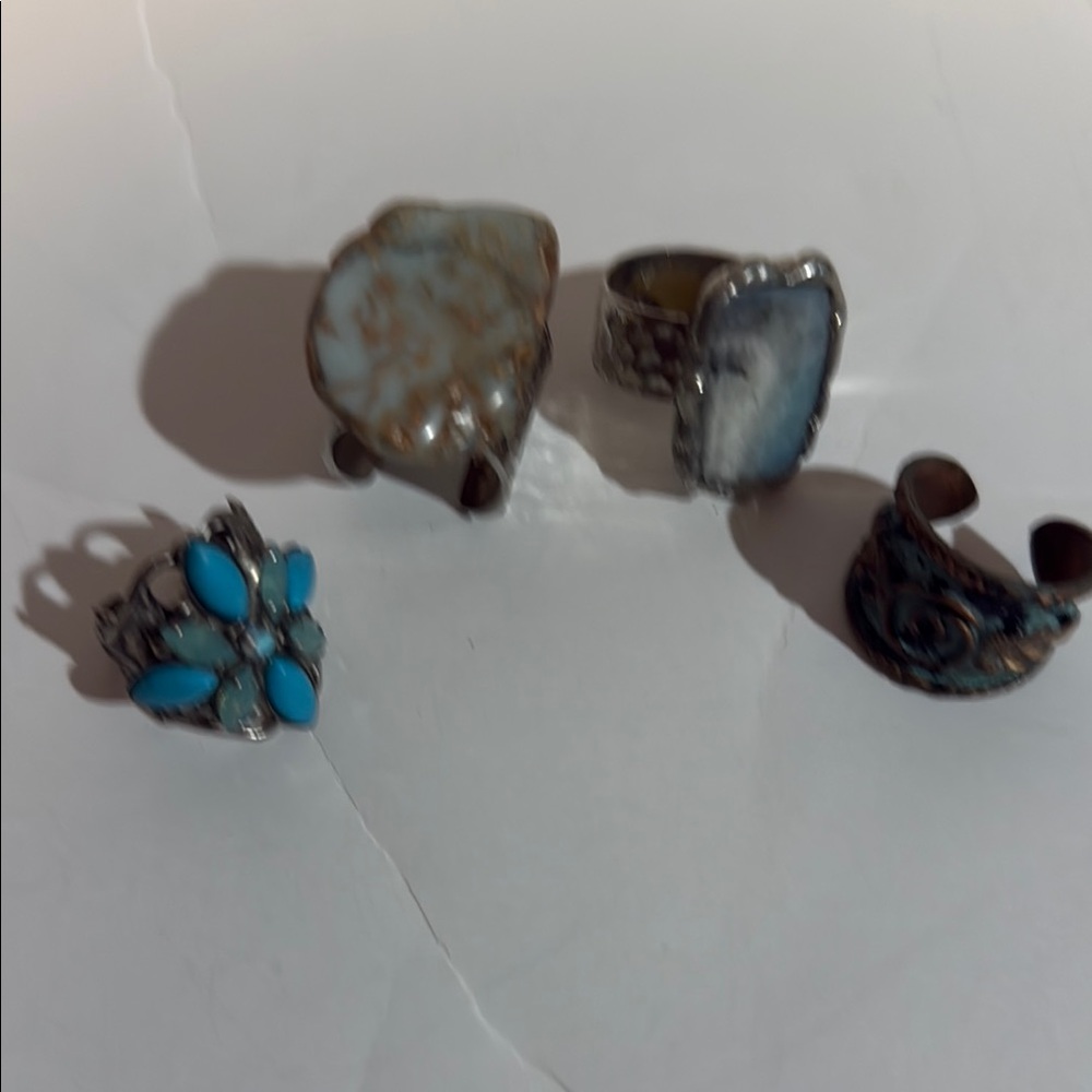 Silver and Turquoise Ring Set adjustable